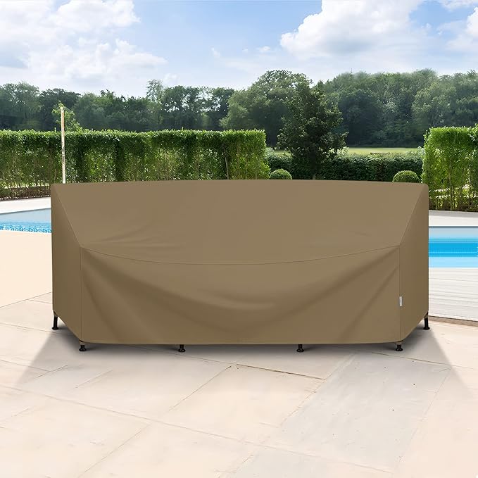 SunPatio Outdoor Sectional Sofa Cover, Heavy Duty Waterproof Curved Furniture Couch Cover 120 Inch, Fade Resistant with Sealed Seam, 120"(back)/82"(front)L x 36"W x 38"/24"H, Taupe
