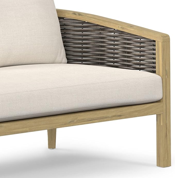 SIMPLIHOME Parkside SOLID ACACIA WOOD 70 inch Wide Rectangle Contemporary 4 Piece Outdoor Conversation Set in Natural for the Living Room