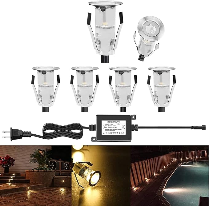 LED Deck Lights 0.7" Tiny Deck Driveway Light Dock Path Step Road Light Outdoor and Indoor Decoration Security Lighting (Warm White, 6pcs)