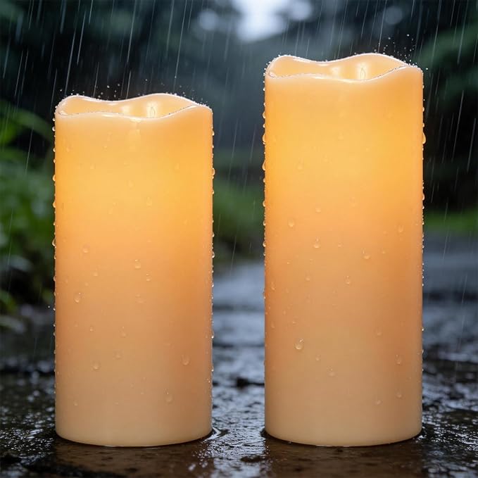 Eldnacele Large Outdoor Solar Flameless Candles Waterproof, 4" x 8" 10", Solar Powered Dusk to Dawn Plastic LED Flickering Pillar Candles Garden Patio Lanterns Wedding Holiday Decor(2 Pack White)