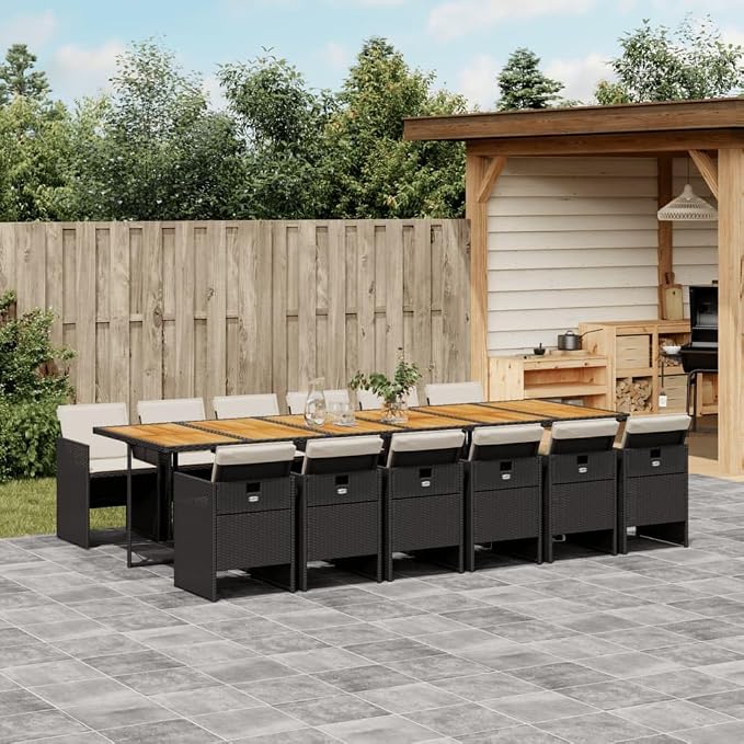 13 Piece Patio Dining Set, Foldable PE Rattan Garden Table and 12 Chairs with Cushions, Space-Saving Cube Outdoor Furniture for Backyard Deck