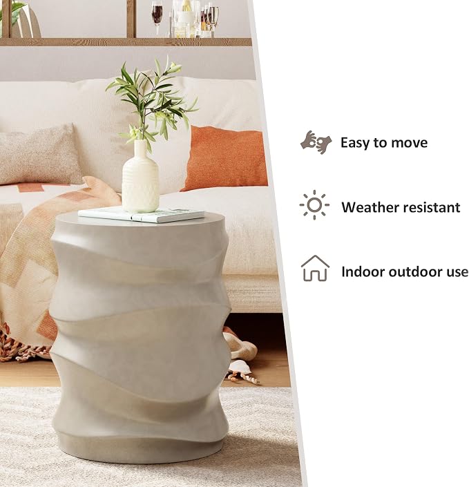 HOMPUS Outdoor Side Table Set of 2, Round Concrete Side Table Modern Vintage, Patio Accent Table Garden for Indoor Outdoor Use, Grey