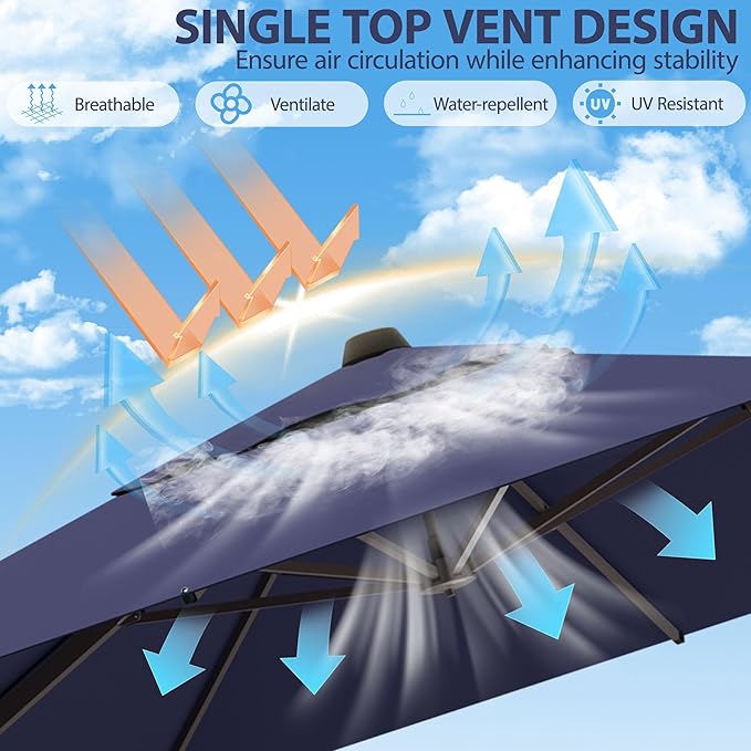 9' X 12' Cantilever Patio Umbrella Rectangle Outdoor Umbrella, 6-Level Tilt & 360° Rotation Offset Umbrella for Garden, Deck, Pool (Navy Blue)