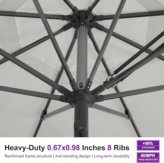 PURPLE LEAF 13 FT Commercial Round Patio Market Table Sun Umbrella Semi Auto Open All Weather Maximum Coverage for Hotel Resort Cafe Restaurant Garden Business Use White