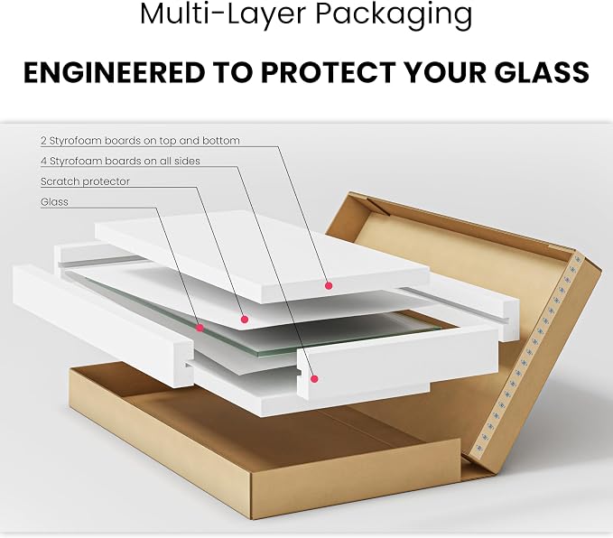 Dulles Glass 24X48 inch Rectangular Glass Table Top - Tempered - 1/2" Thick Glass Surface, Safe Beveled Edge, Radius Corners, Multipurpose for Dining Table, Patio, Coffee and End Table