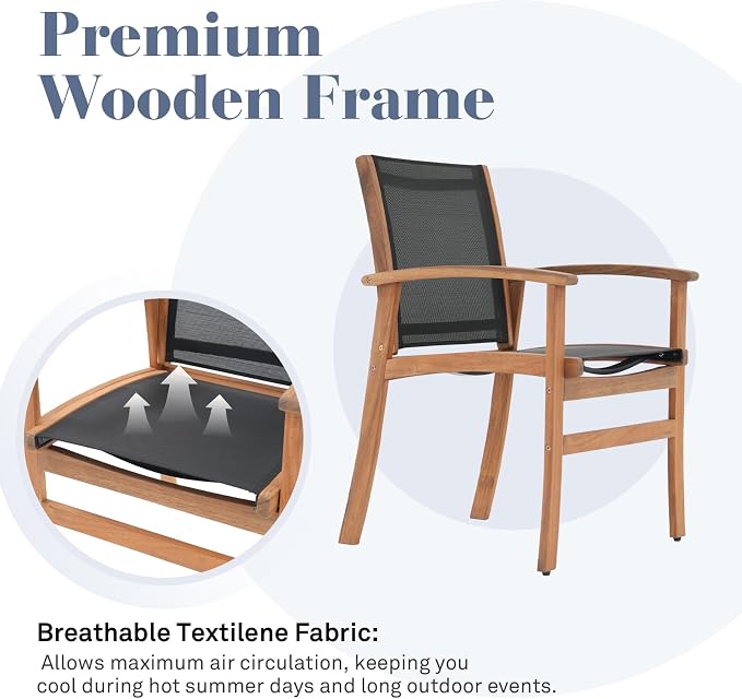 OC Orange-Casual Patio Furniture Set, Acacia Wood Patio Dining Set for 6-8, Outdoor Expandable Table and Chairs Set with Umbrella Hole and Breathable Textilene Fabric for Garden (Black, 7 Pieces)