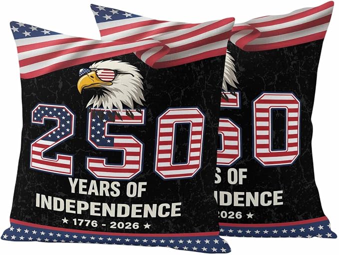 250 Years Anniversary Outdoor Waterproof Throw Pillow Covers 16x16 Set of 2, Independence Day USA Eagle Flag Decorative Pillowcases Cushion Pillowcase for Couch Sofa Patio Outside Pillow Protector