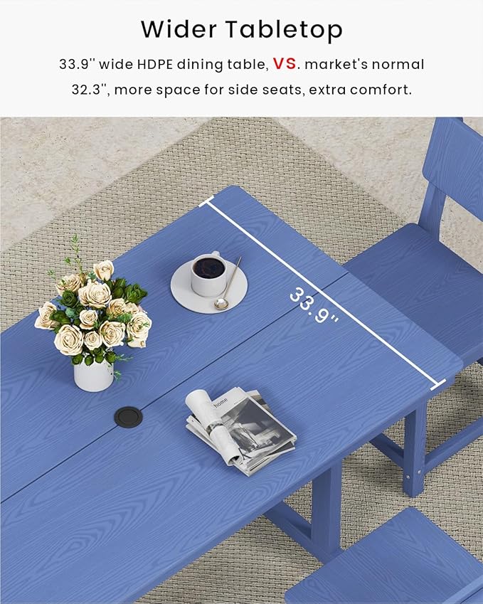 7-Piece HDPE Outdoor Dining Set, Weatherproof Patio Table and Chairs for 6, Outdoor Dining Table Set for Outside Deck Backyard Garden, Navy Blue