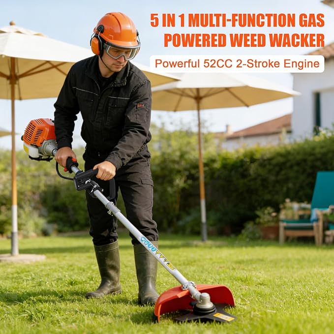 52CC Weed Eater Gas Powered, 5-in-1 Gas Edge Trimmer,Lightweight Petrol Hedge Trimmer,2-Stroke Lawn Trimmer,Chainsaw Brush Cutter,Cordless Grass Shear Handheld Trimmers for Lawn Care (red)