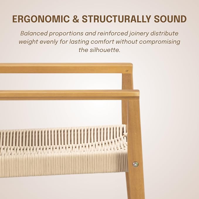 NTC Luno 6 Pieces Solid Wood Lounge Armchairs with Handwoven Rope Seat & Back, Indoor & Outdoor Wooden Chairs for Patio Dining Sets, Modern Patio Lounge Chairs, Easy Assembly, Natural