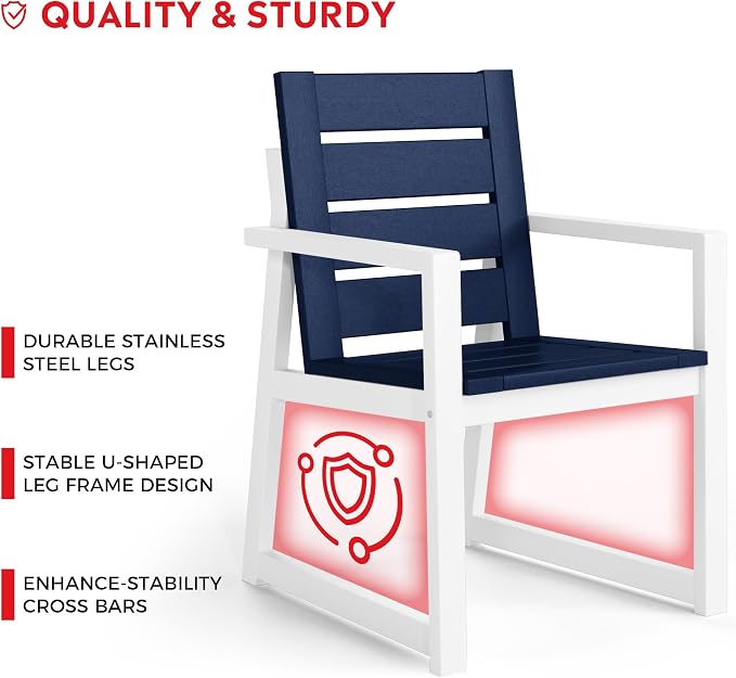 Costaelm Stinson HDPE Plastic Outdoor Patio Dining Arm Chair, Navy Blue