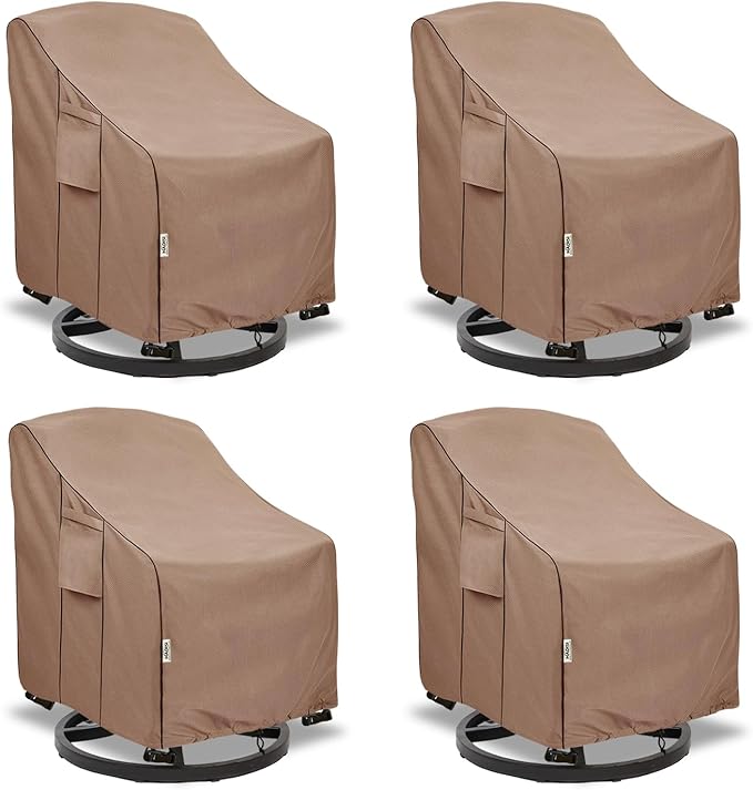 Patio Chair Covers for Outdoor Furniture Waterproof 4 Pack, Heavy Duty Waterproof Outdoor Swivel Chair Cover (33"W x35"D x36"H - Brown)