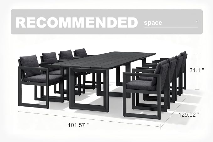 PURPLE LEAF 9-piece Outdoor Dining Set Aluminum Luxury Patio Furniture Table and Chairs Set with All Weather Thick Cushion Rectangular Patio Dining Sets for Large Backyard Garden Poolside, Grey