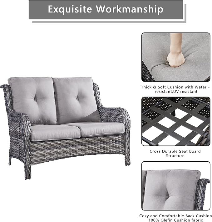 Rilyson Outdoor Loveseat Wicker Patio Sofa - 2-Seat Rattan Outdoor Couch Patio Furniture with Deep Seating and Comfortable Cushions for Outside Porch Deck Balcony(Mixed Grey/Grey)