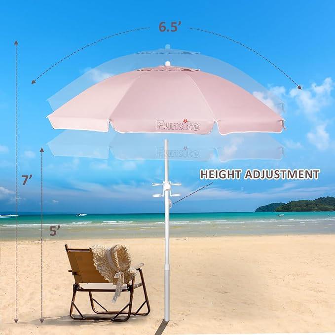 6.5ft Portable Beach Umbrellas for Sand Beach UV 50+ Umbrella with Tilt & Steel Pole, Protection with Heavy Duty Anchor, Patio Umbrella with Carry Bag