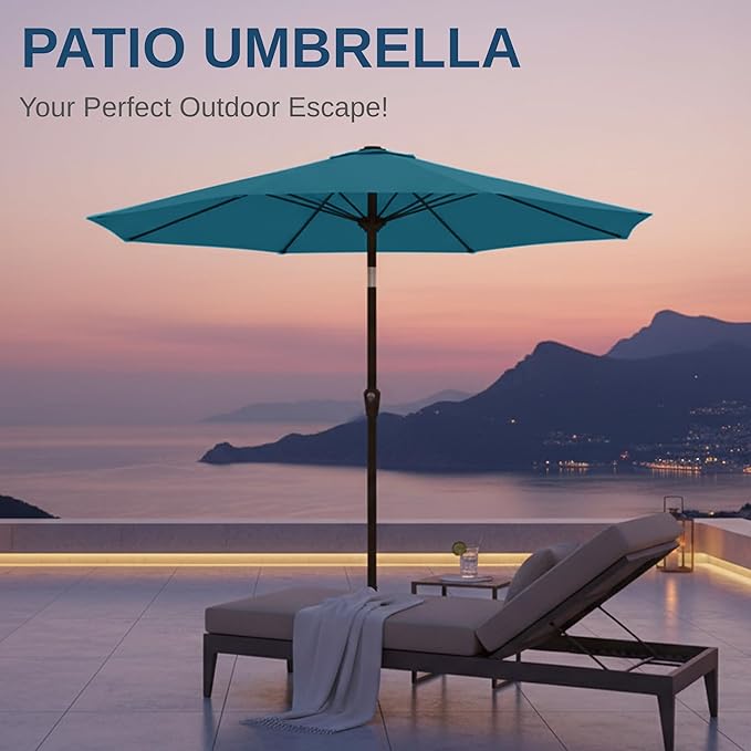 11FT Patio Umbrella, Outdoor Umbrella with with 8 Sturdy Fiberglass Ribs,Market Table Umbrella with Push Button Tilt and Crank,Suit for Backyard,Garden,Pool,Deck(Lake Blue)