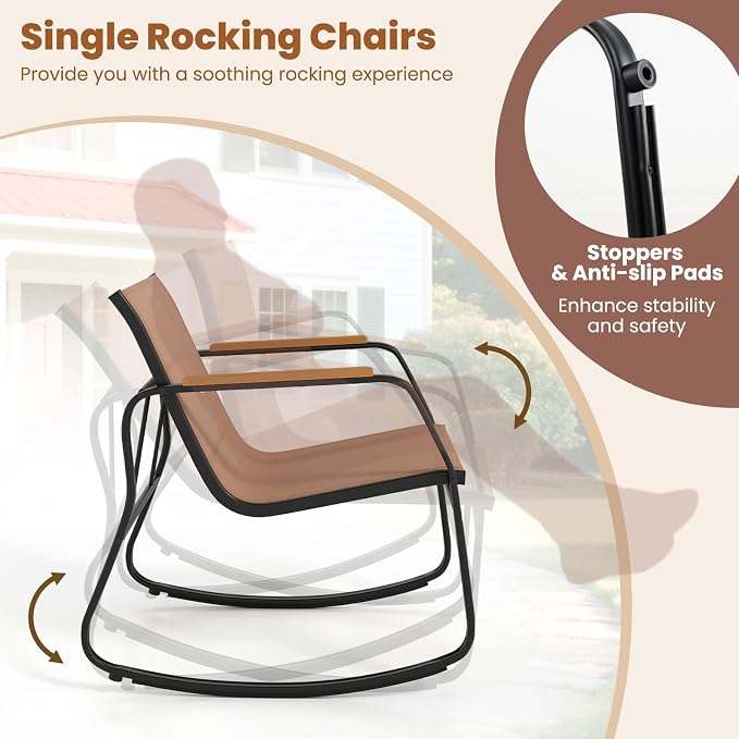 HAPPYGRILL Outdoor Conversation Set with Bistro Rocking Chairs, Loveseat, Storage Coffee Table, Patio Furniture Set with Heavy-Duty Metal Frame, Breathable Mesh Fabric (1)
