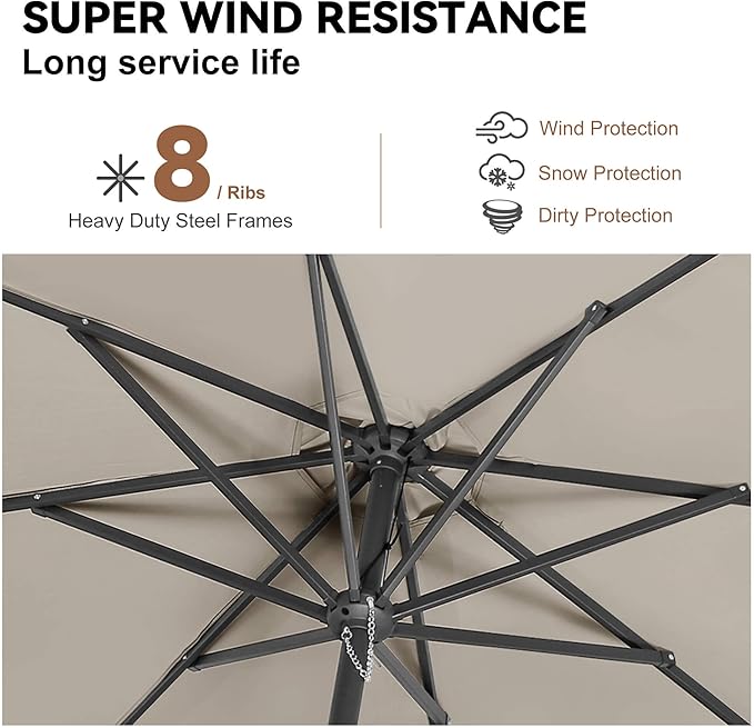 10 FT Outdoor Patio Umbrella - Table Umbrella Waterproof UV Protection, Sombrillas de Patio with Push Button Tilt, Sun Umbrella for Pool, Porch, Garden, Deck, Backyard (Taupe)