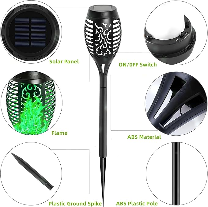 Solar Torch Light with Flickering Flame,4Pack Solar Lights Outdoor,Waterproof Solar Powered Yard Garden Lights,Solar Flame Light,Torches Lighting for Outside Patio Lawn Path Decorations (Green)