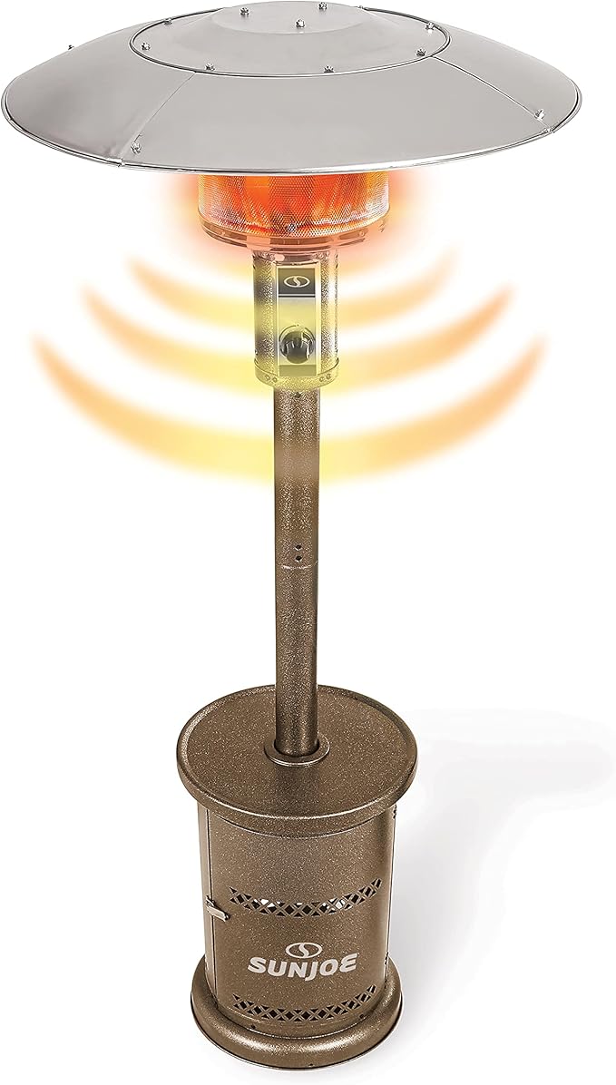 Sun Joe SJPPH48-BRZ 48000-BTU Max Propane Outdoor Patio Heater w/Wheels and Built in Bar Table, Bronze