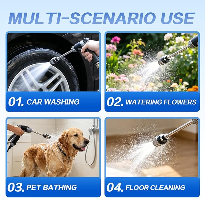 Aquaxis Pressure Washer Wand High Pressure Water Jet Nozzle for Garden Hose, 3 Spray Modes, Turbo Cleaner for Car Washing, Patio, Driveway, Stainless Steel Construction (1 Set)