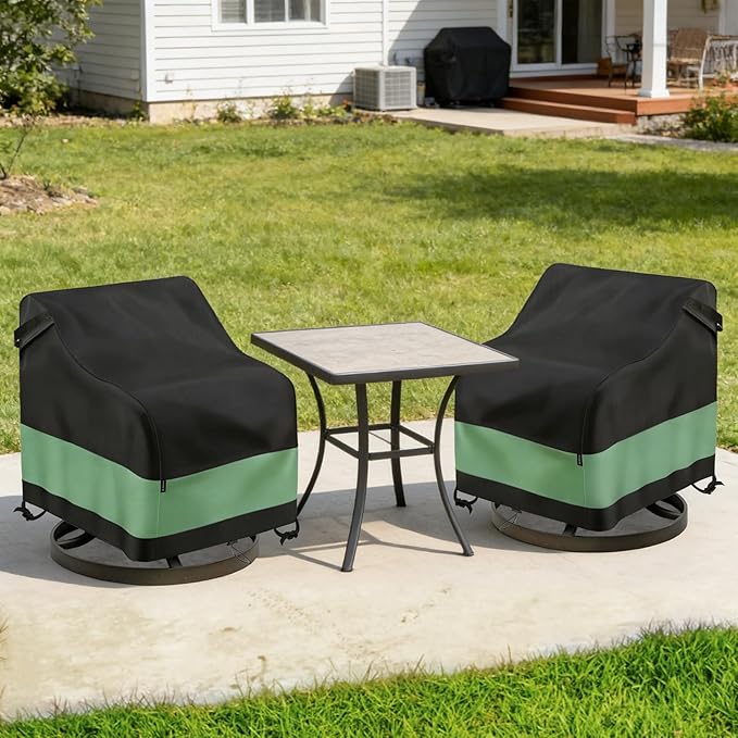 Swivel Patio Chair Cover 2 Pack Waterproof Heavy Duty Outdoor Chair Covers (33 W x 35 D x 38.5 H inch) Outdoor Swivel Lounge Chair Cover Black&Green