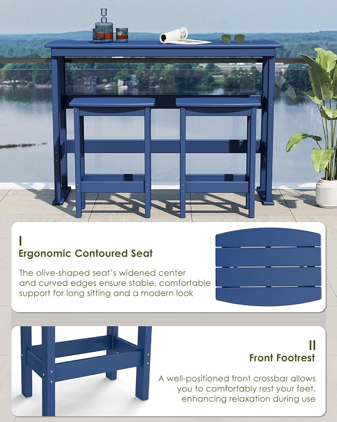 GREENVINES Outdoor-Bar-Stools-Set-of-2 | Patio Counter Height Backless Barstools | HDPE Plastic | 18" W x 13.5" D x 25" H | Chairs for Backyard Balcony Poolside | Blue