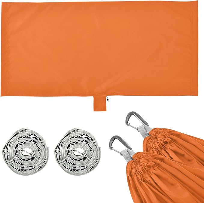 Orange Solid Color Camping Hammock, Portable Lightweight Single Hammock with Tree Straps and Aluminum Carabiners, 114" x 54" Travel Hammock for Hiking Backpacking Beach