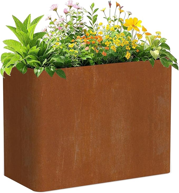 Corten Steel Planter Box 36" L x 15" W x 24" H,Heavy Duty Tall Rectangle Planter Box with Removable Insert Shelves & 4 Drainage Holes for Porch, Garden, Patio, Yard
