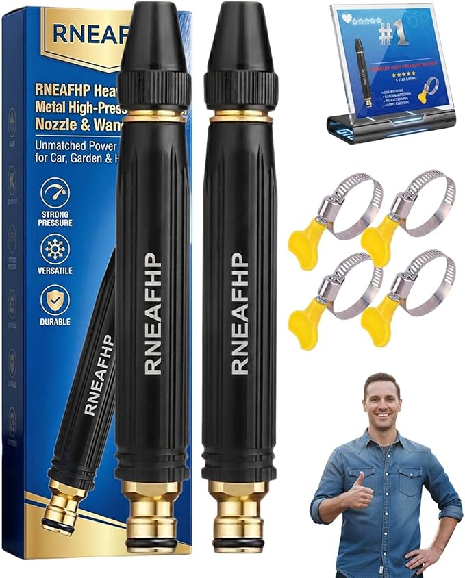 Home High-Pressure Car Wash Water Gun with Booster Nozzle Powerful Heavy Duty Metal Car Washer Nozzle Gun Sprayer Wand Garden Watering Vegetables Portable Cleaning Tool for Home Yard Outdoor(#1 2PCS)