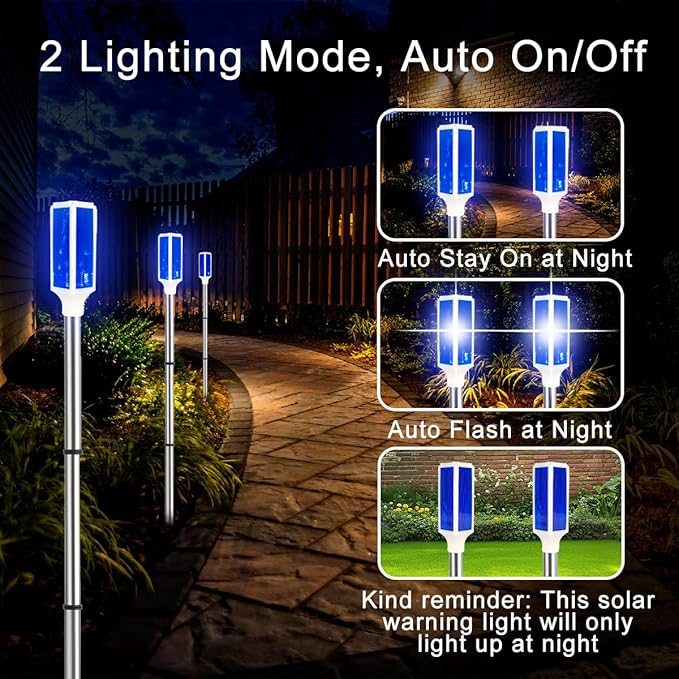 Aolyty Solar Lights Outdoor, Waterproof Driveway Markers Reflective, Warning Flash Light with 2 Lighting Modes, LED Solar Light 4 Pack for Parking Lots, Yard, Sidewalk, Stop Sign, 30 Inches (Blue)