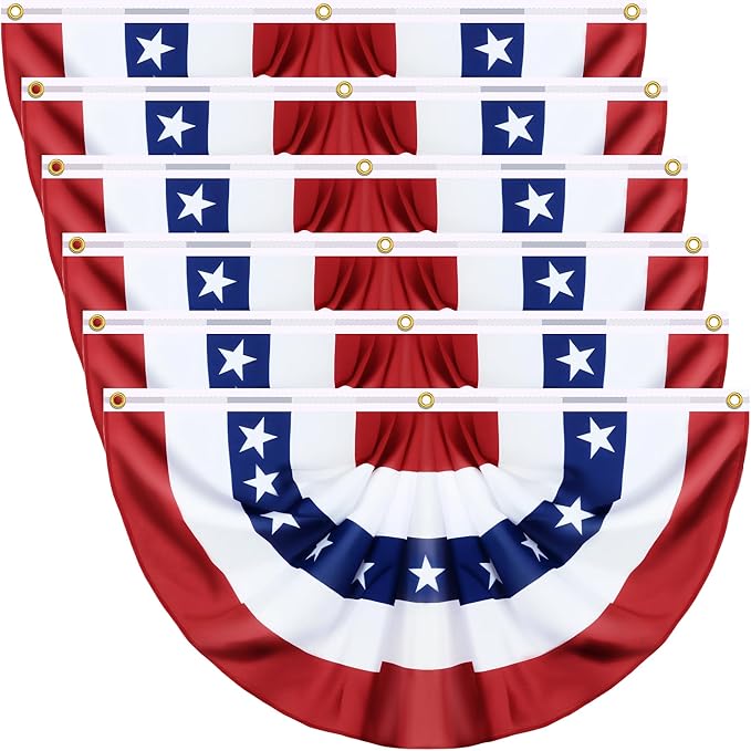 6 Pack Large Size 3 X 6 FT American Bunting Flag 4th of July Decorations, USA Pleated Fan Flag Memorial Day Patriotic Half Fan Banner 100% Polyester Fourth July Independence Day Outdoor Indoor Decor