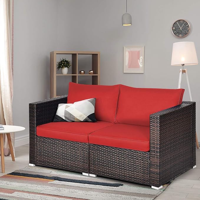 COSTWAY 2PCS Patio Rattan Corner Sofa Sectional Furniture Conversation Set