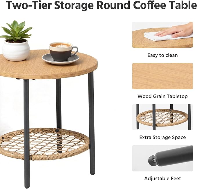 LAUSAINT HOME 3-Piece Outdoor Patio Furniture, All-Weather Wicker Patio Conversation Set with Thick Cushions and 2-Tier Coffee Table for Patio, Balcony, Backyard, Beige