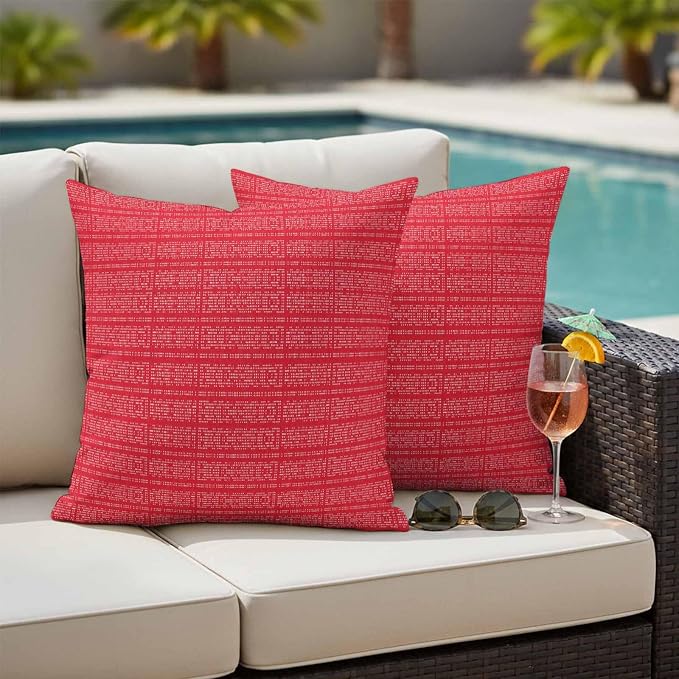 Outdoor Waterproof Throw Pillow Covers Set of 2 Red Stripes Grain Pillowcases 26x26 Inches Solid Color Decorative Pillows Cushion Case Patio Pillows for Couch Bed Chair Garden