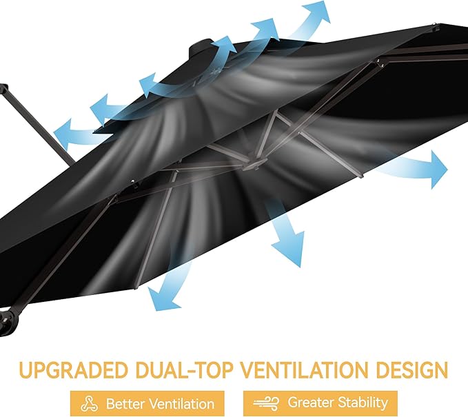 10x10 FT Patio Umbrella, Large Cantilever Double Top Heavy Duty Offset Umbrellas with 360° Rotation, Outdoor shade for Garden Deck Pool, Black