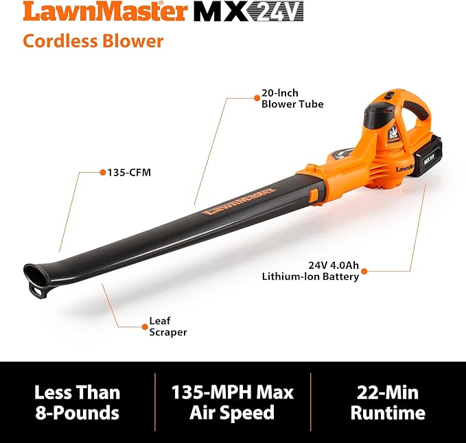 LawnMaster Cordless 24V Max 13-inch Lawn Mower and Cordless Leaf Blower Combo with 2x4.0Ah Batteries and Charger-24VMWBL