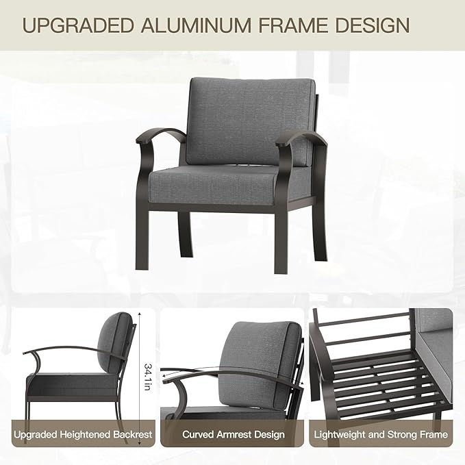Aluminum Patio Furniture Set with 55,000 BTU Propane Fire Pit Table,5 Seats Metal Modern Outdoor Furniture w/5.1" Cushions,Patio Sectional for Backyard,Patio,Grey