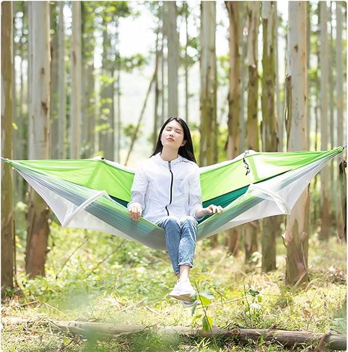 Outdoor Hammock Anti-Rollover Travel Camping Portable Hammock Hanging Chair Outdoor Portable Camping Travel Equipment (Color : Green-a, Size : 260 * 140cm)