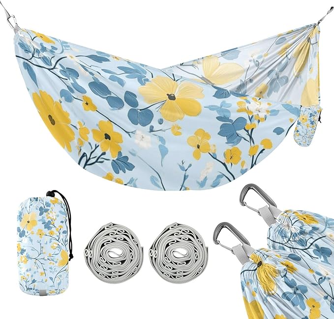 Multi-Small Flowers Butterflies Yellow and Light Blue 330lb Capacity Camping Hammocks with Hanging Rope Swing Hammock for Indoor Outdoor Patio accesorios para Camping