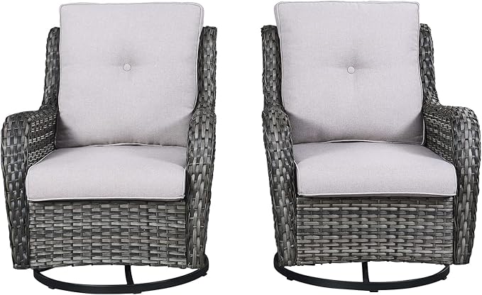 Rilyson Wicker Rocking Chair Swivel Chairs - 2 Piece Rocker Patio Chairs Set Rattan Rocking Chair for Outdoor Porch Deck Garden Backyard (Mixed Grey/Beige)