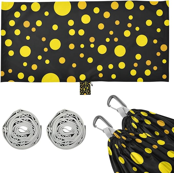 Yellow Irregular Dots 330lb Capacity Hammocks with Tree Straps Fabric Hammock for Outside Beach Patio Garden hamaca para acampar