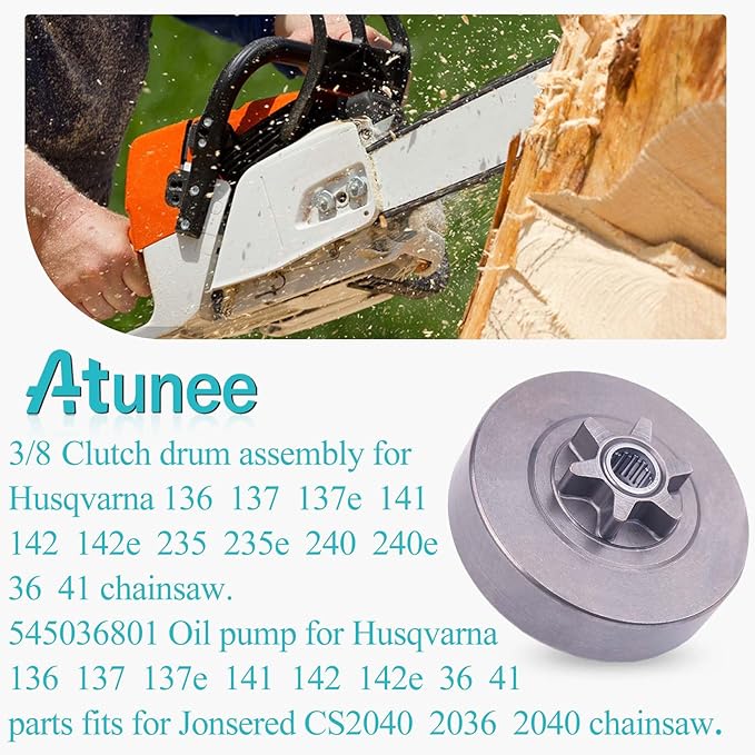 530047061 Clutch Drum & Oil Pump for Husqvarna 36 41 136 137 141 142 Chainsaw with Oiler Kit Worm Gear Replace 545 03 68-01