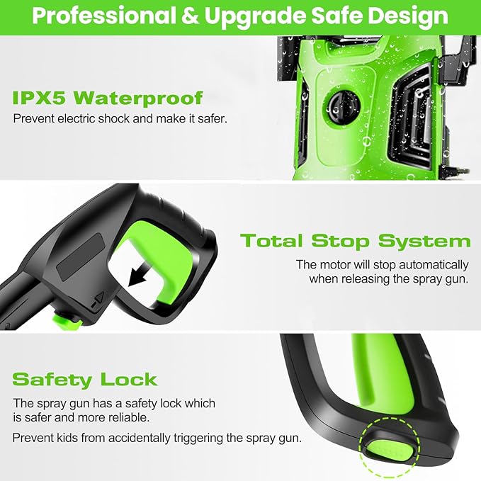 Pressure Washer 4800PSI, Power Washer with with 33ft Pressure Hose, 4 Nozzle and Foam Cannon, Powerwashers for Home, Cars, Patio, Green