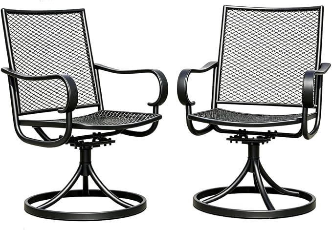 Outdoor Swivel Rocker Dining Chair Set of 2, Textilene High Back, Metal Frame, All Weather Patio Furniture for Backyard, Lawn, Deck and Porch