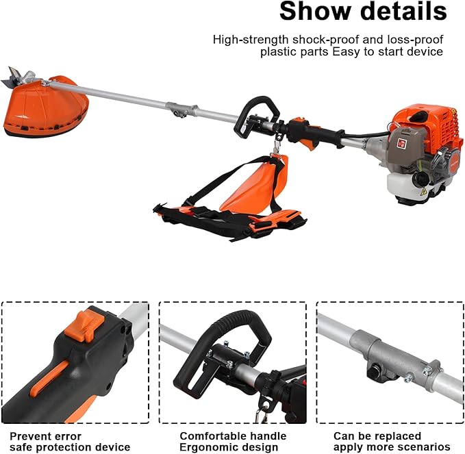 52CC 2-Stroke Gas Weed Eater/Brush Cutter, String Trimmer, Maximum Power/Speed - 2.3KW/8500rpm & Multi Functional Gas Weed Wacker for Yard & Garden