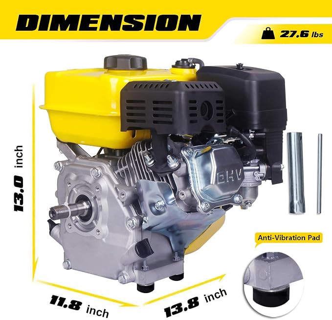 Aceup Energy Gas Engine 7HP 212cc Horizontal Shaft, 4Stroke Gas Motor, Shaft 3/4" (19mm) Diameter Recoil Start