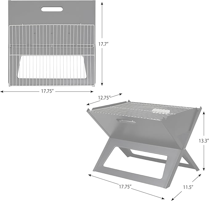 Fire Sense 60508 Notebook BBQ Grill 3.5mm Cooking Bars Instant Foldable & Easy Portability For Outdoor Barbecues Camping Traveling Picnics Garden Beach Party - Black