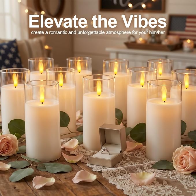 5plots Glass Battery Operated White Flameless Candles with Remote and Timer, 3D Wick Real Wax Pillar Led Candles Warm Flickering Light for Home, Halloween, Christmas Decor, Set of 3, D3 x H6 6" 6"