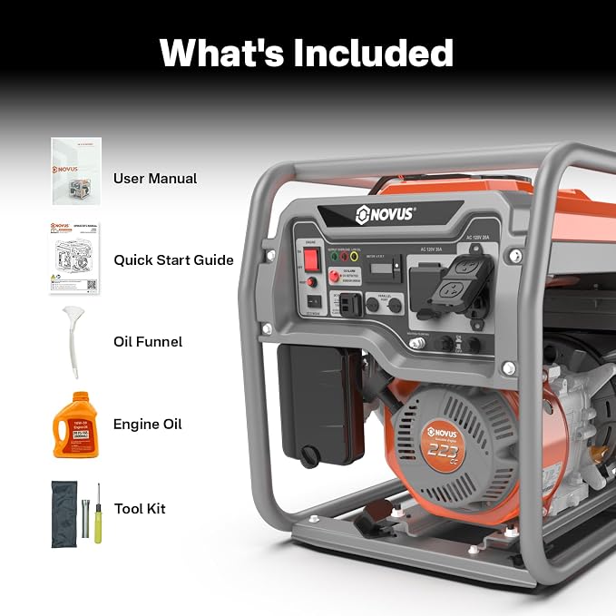NOVUS Real 4000W Inverter Generator, Reliable 223cc Engine Gas Generator, Lightweight Outdoor Generator for Camping, Home and RV, with EPA Compliant, Eco Model Feature, GFCI Outlets and CO Sensor
